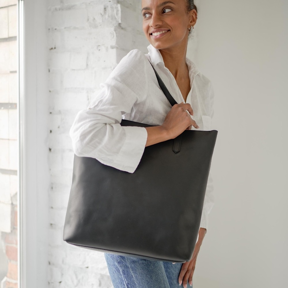 Convertible Leather Bag with Luggage Sleeve - Picture 2 of 7